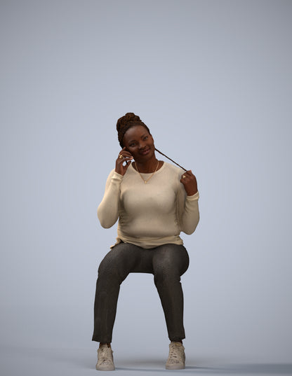 scanned 3D woman casual sitting, photogrammetry people for Enscape and V-Ray