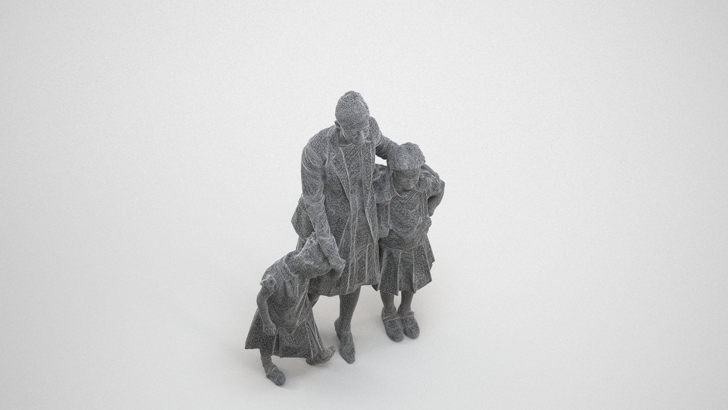 photogrammetry 3D girl kids, realistic human model archviz FBX, wireframe three-quarter view