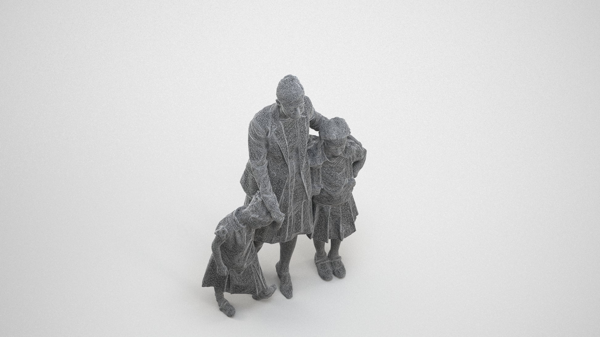photogrammetry 3D girl kids, realistic human model archviz FBX, wireframe three-quarter view