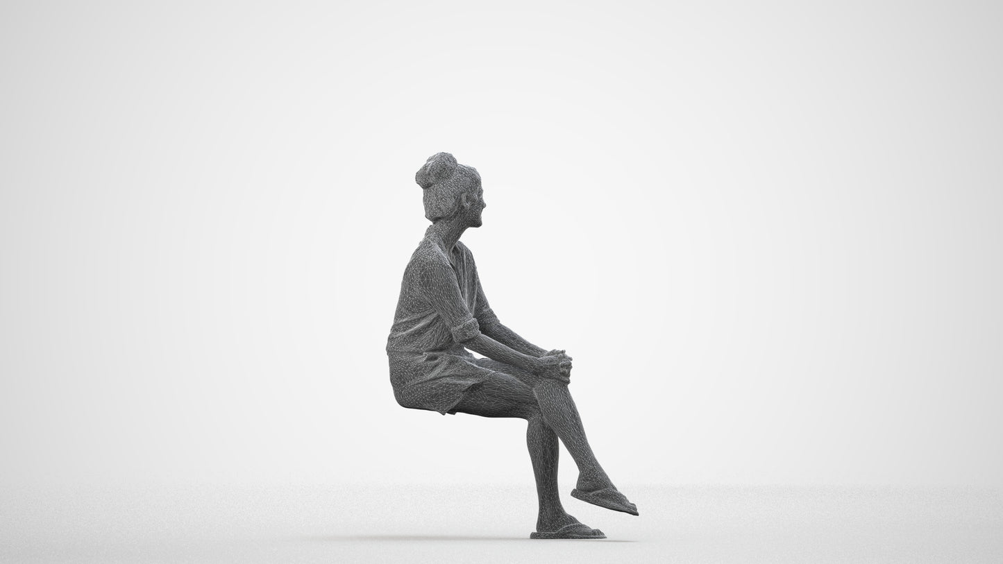 realistic 3D woman casual mix, scanned archviz people for Blender and 3ds Max, wireframe side view