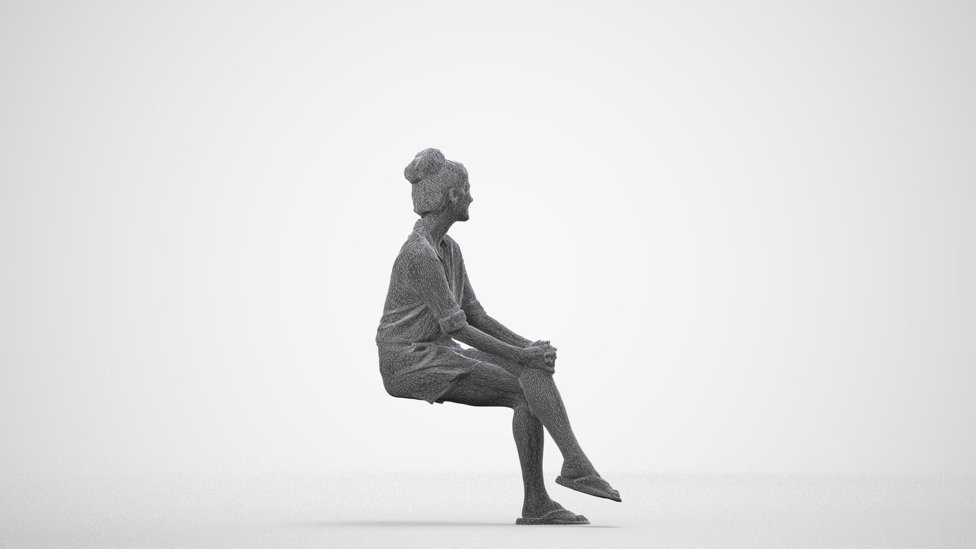 realistic 3D woman casual mix, scanned archviz people for Blender and 3ds Max, wireframe side view