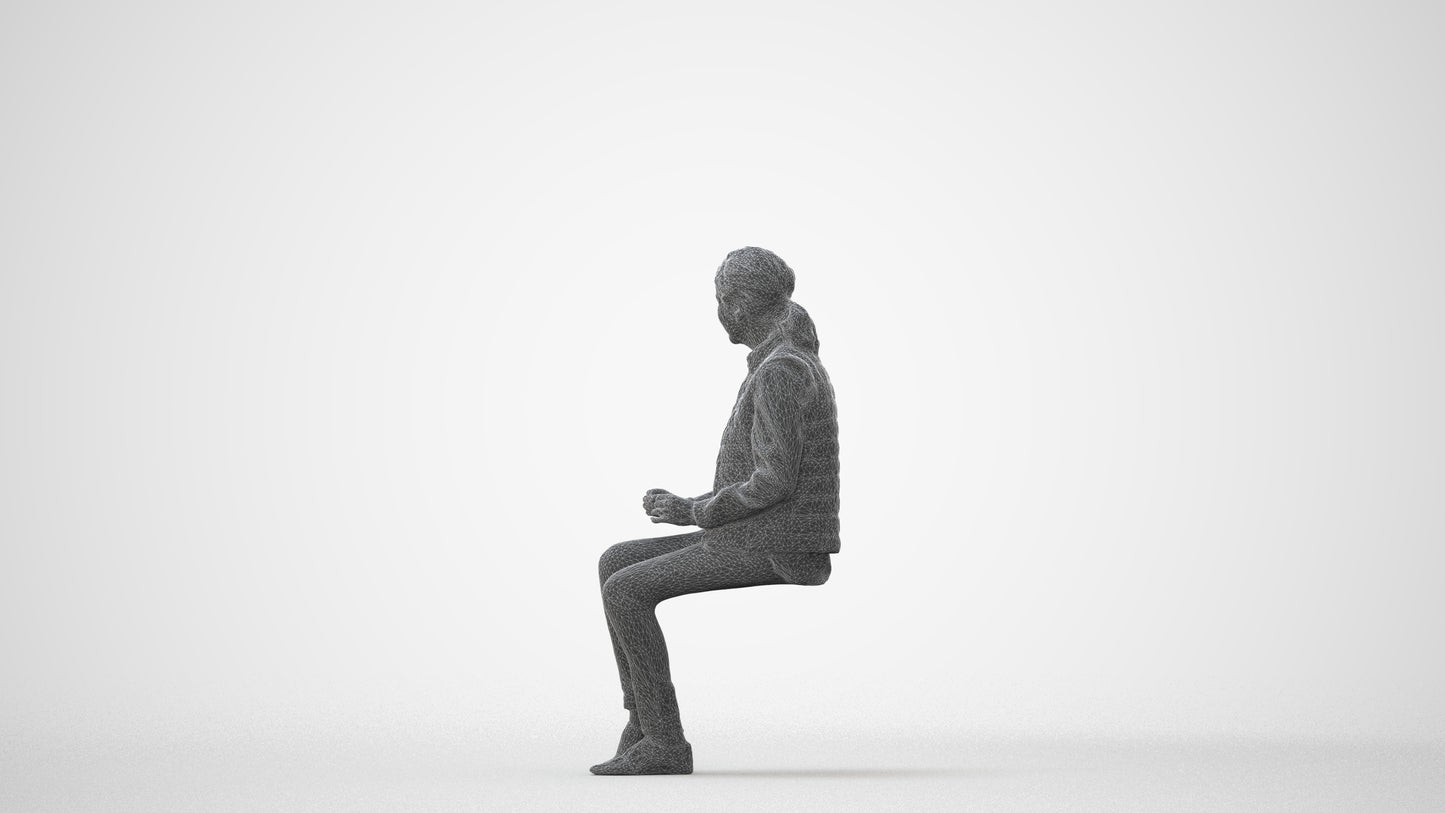scanned 3D senior woman casual sitting, photogrammetry people for Enscape and V-Ray, square thumbnail
