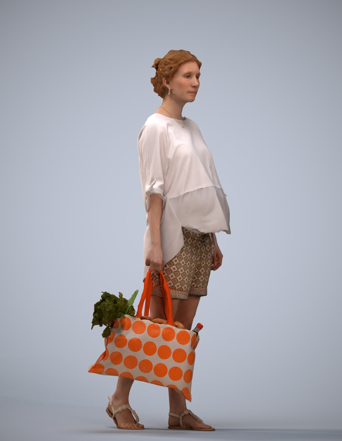 3D scanned woman shopping casual, photorealistic archviz people for Enscape and SketchUp