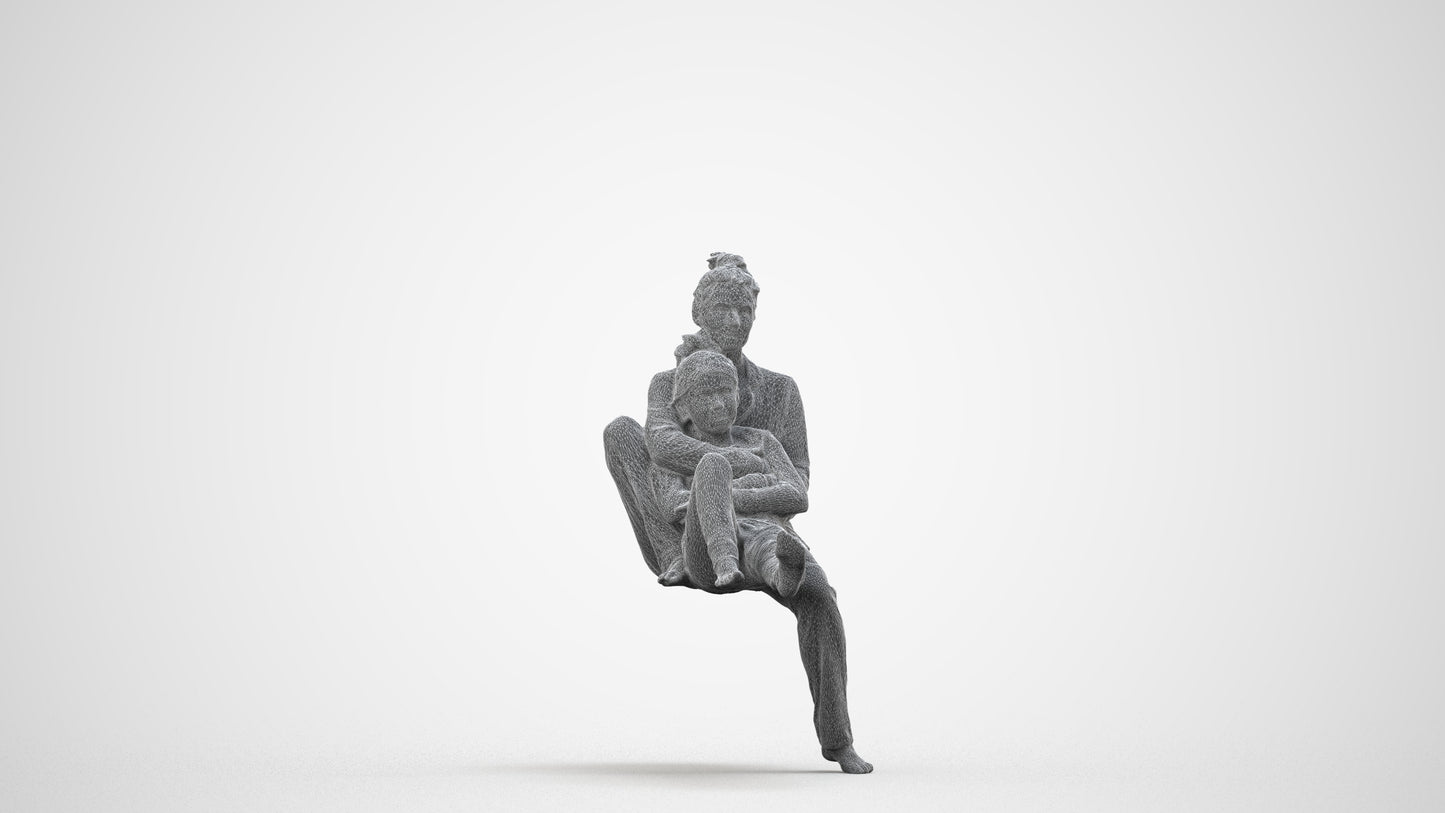3D human model girl kids, photogrammetry scanned person for archviz, wireframe side view