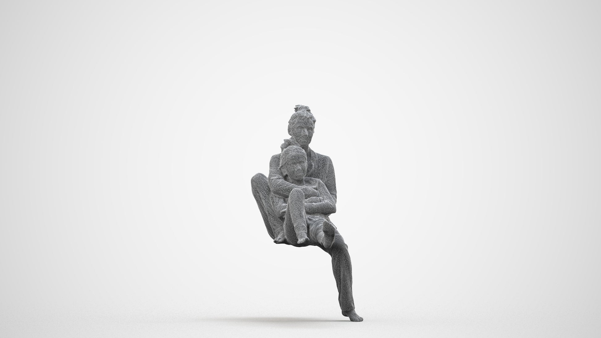 3D human model girl kids, photogrammetry scanned person for archviz, wireframe side view