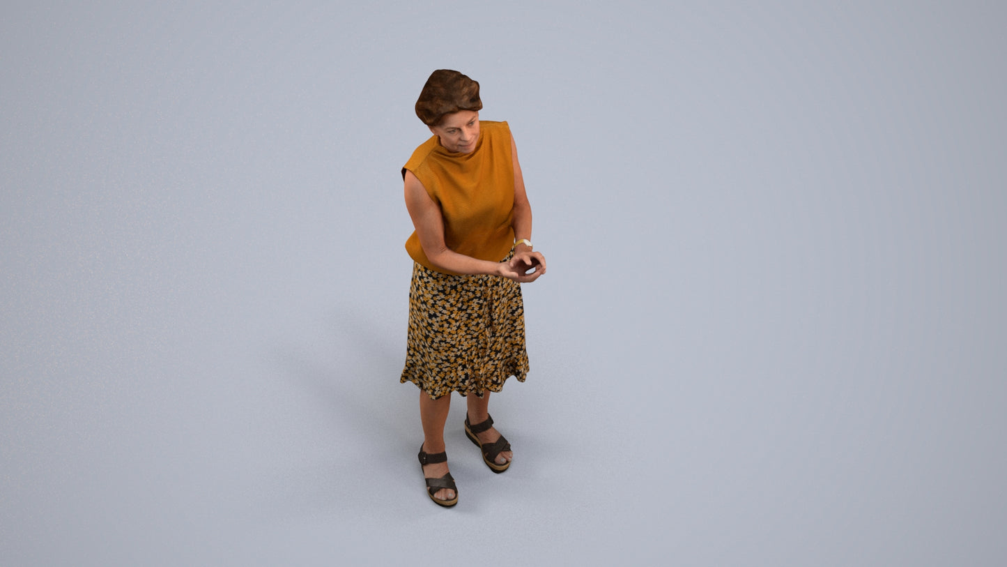 realistic 3D human woman casual standing, archviz people FBX OBJ for Blender, back view render