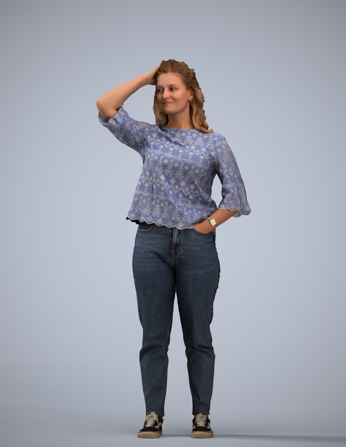 photogrammetry 3D woman casual standing, realistic human model archviz FBX