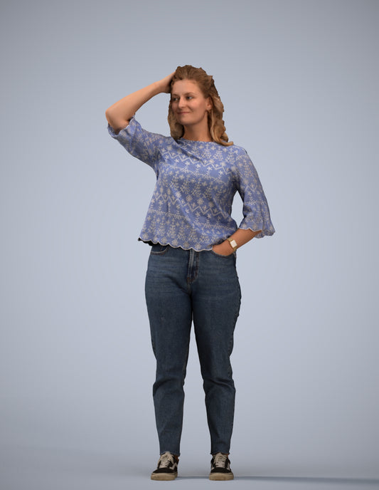 photogrammetry 3D woman casual standing, realistic human model archviz FBX