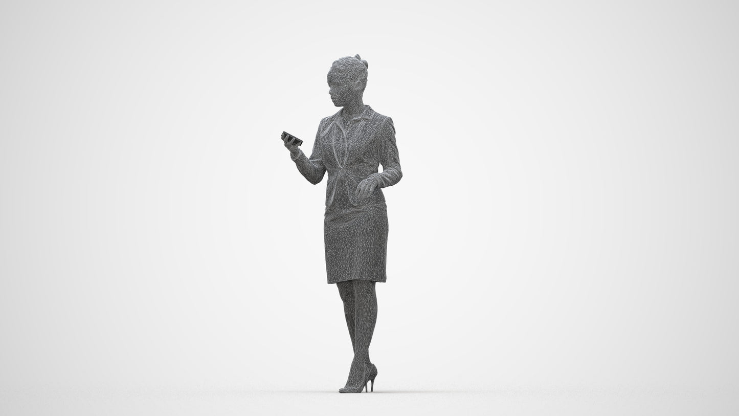 realistic 3D people woman business standing, render-ready for V-Ray and Corona, FBX OBJ, wireframe back view