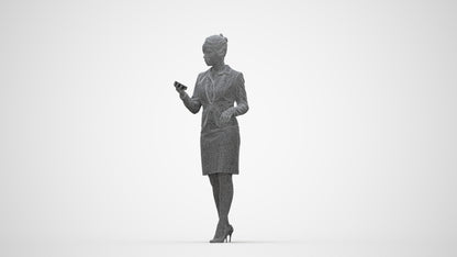 realistic 3D people woman business standing, render-ready for V-Ray and Corona, FBX OBJ, wireframe back view