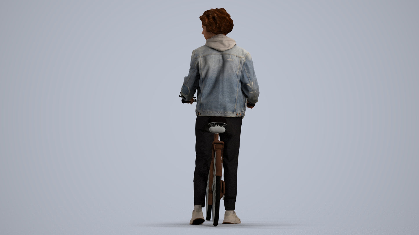 3D human model man casual cycling, photogrammetry scanned person for archviz, front view render