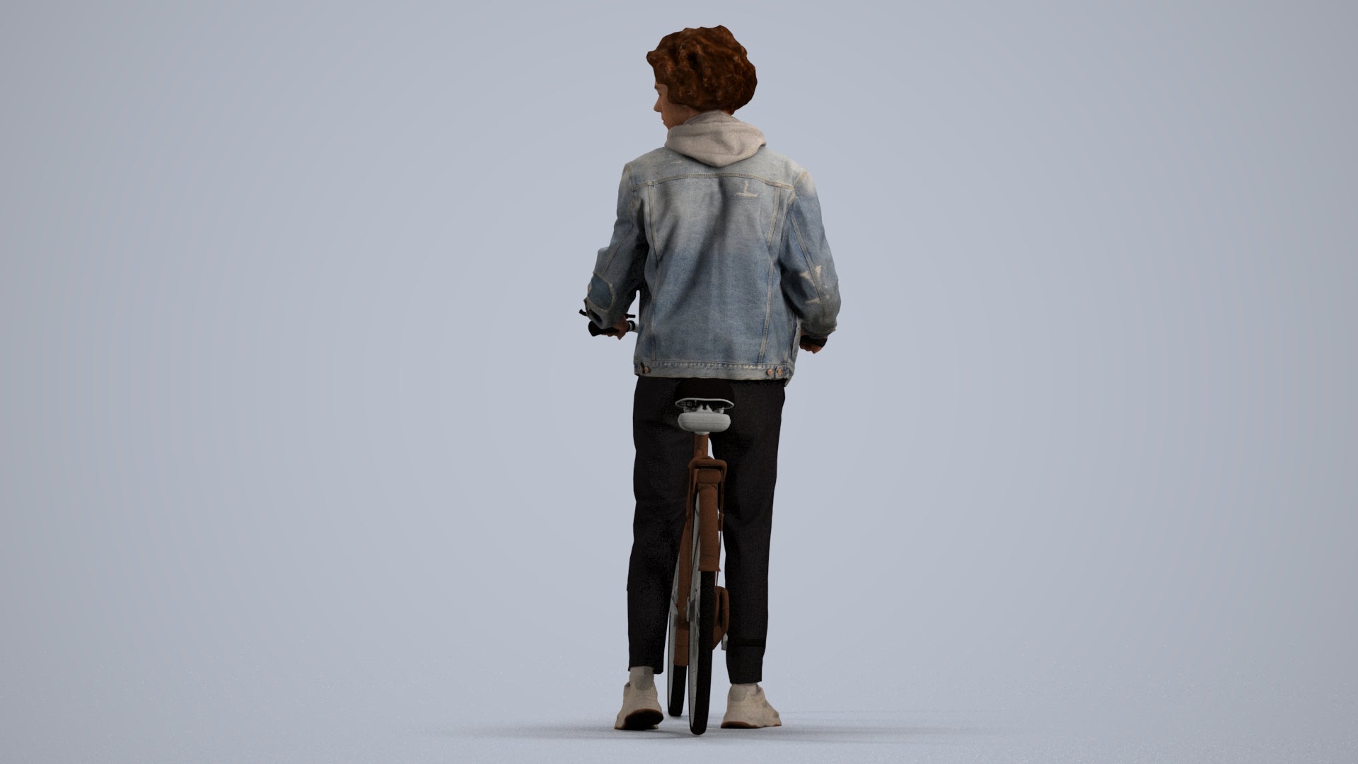 3D human model man casual cycling, photogrammetry scanned person for archviz, front view render