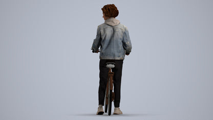 3D human model man casual cycling, photogrammetry scanned person for archviz, front view render