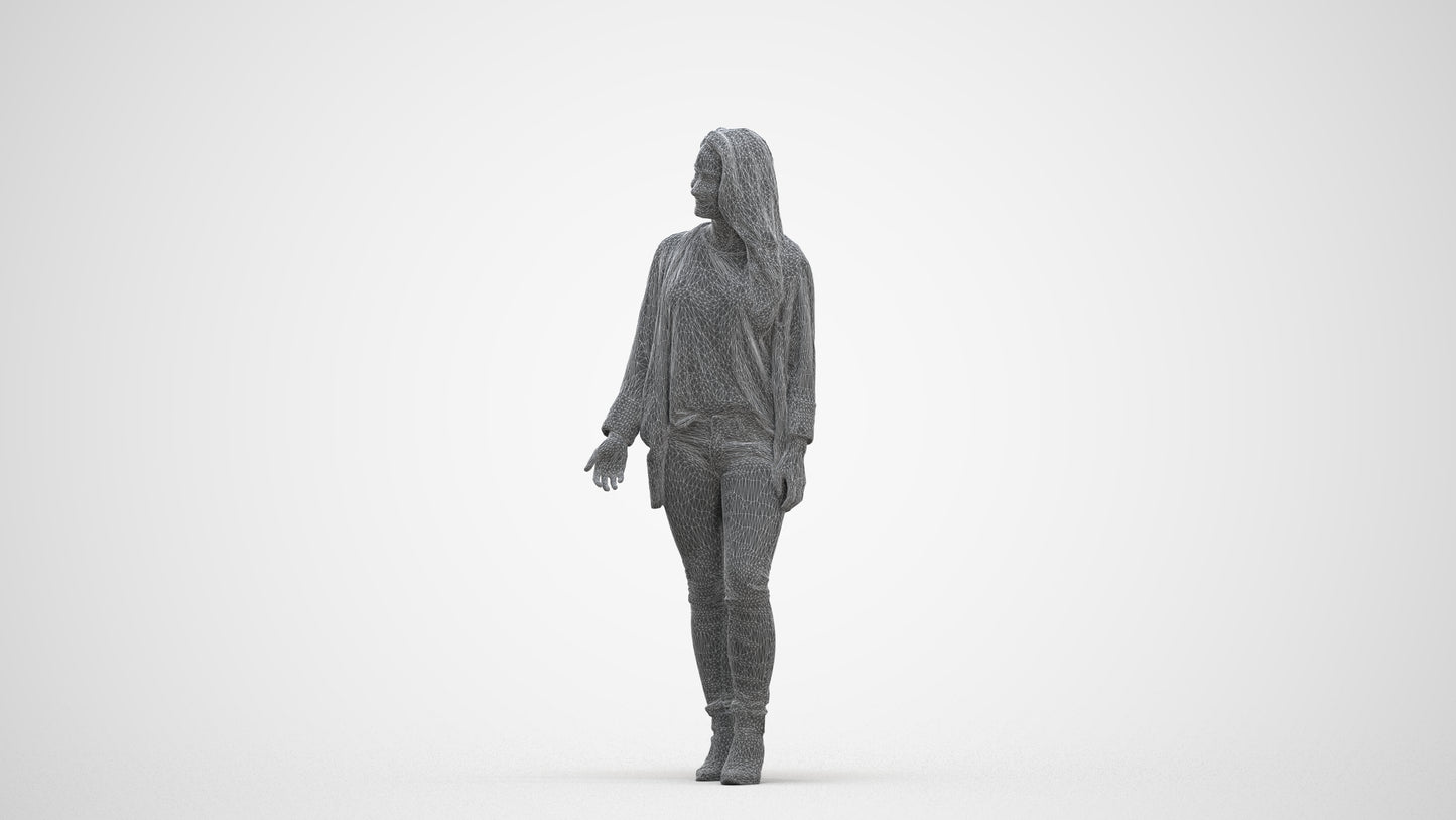 realistic 3D people woman casual standing, render-ready for V-Ray and Corona, FBX OBJ, three-quarter front view render