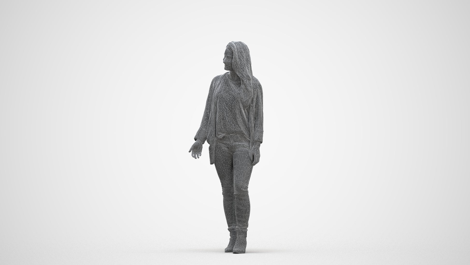 realistic 3D people woman casual standing, render-ready for V-Ray and Corona, FBX OBJ, three-quarter front view render