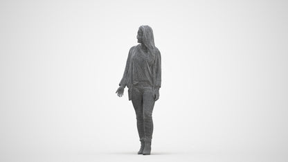 realistic 3D people woman casual standing, render-ready for V-Ray and Corona, FBX OBJ, three-quarter front view render