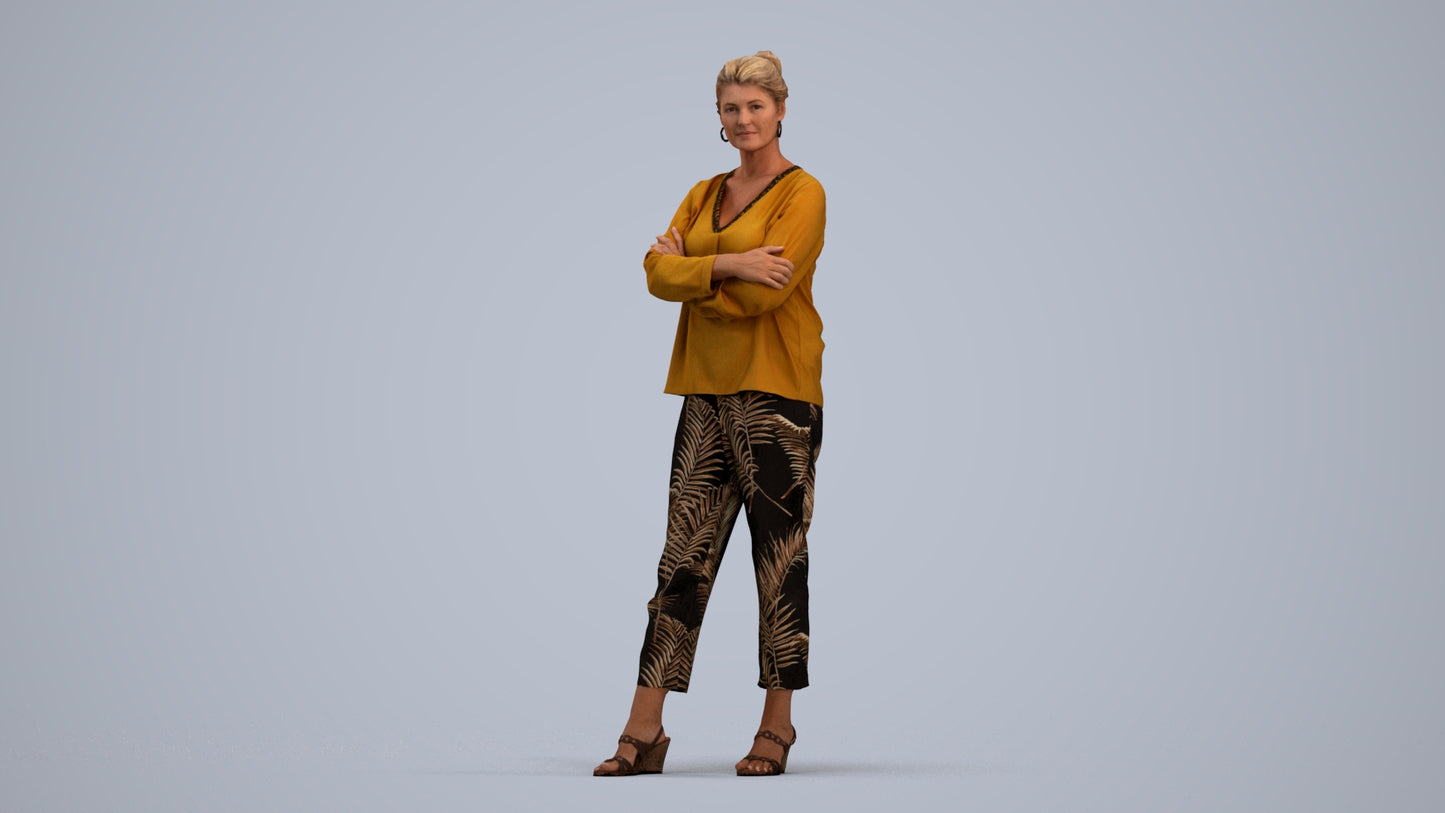 realistic 3D woman casual standing, scanned archviz people for Blender and 3ds Max, standing pose render