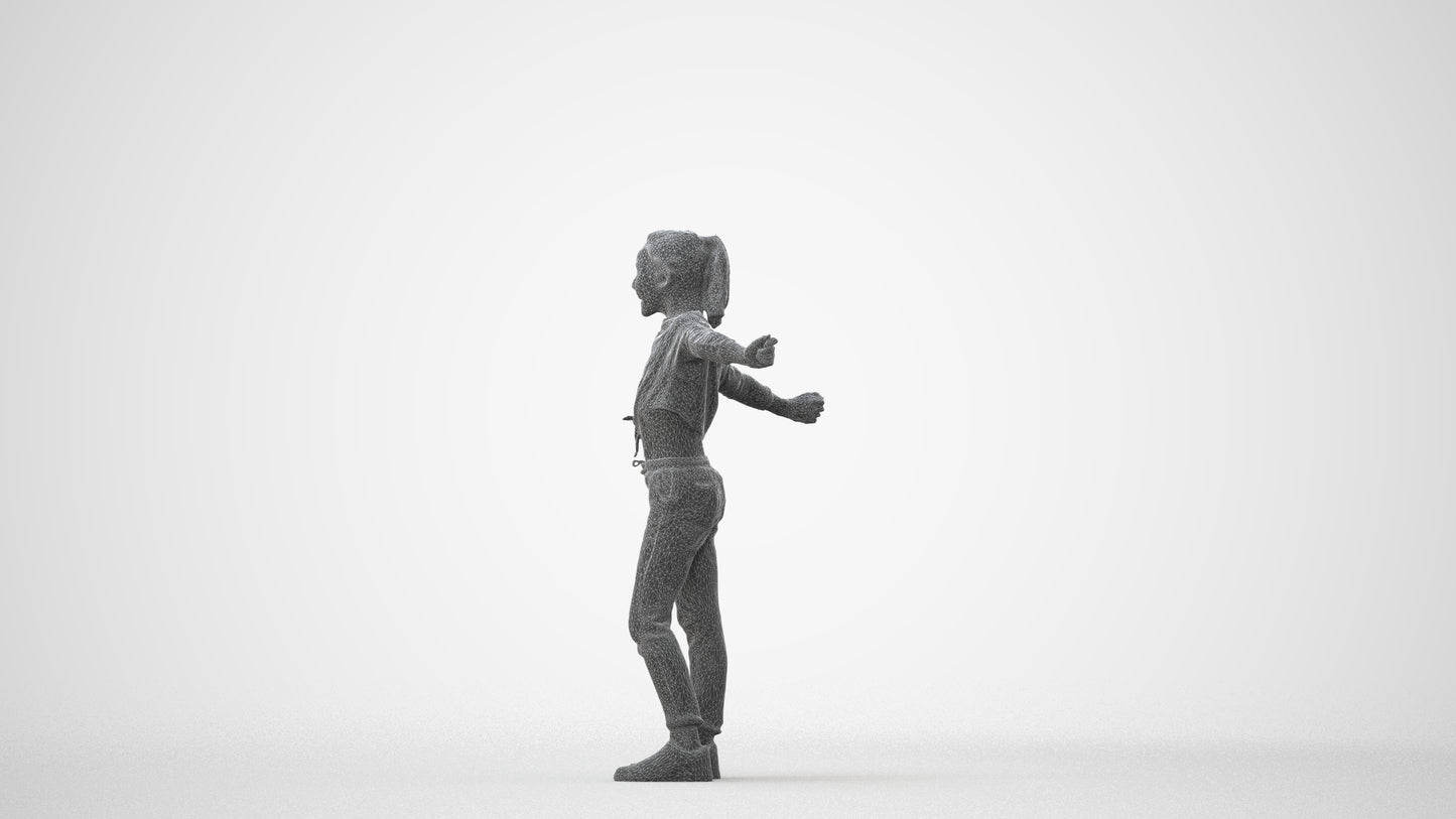 realistic 3D human girl casual kids, archviz people FBX OBJ for Blender, square thumbnail