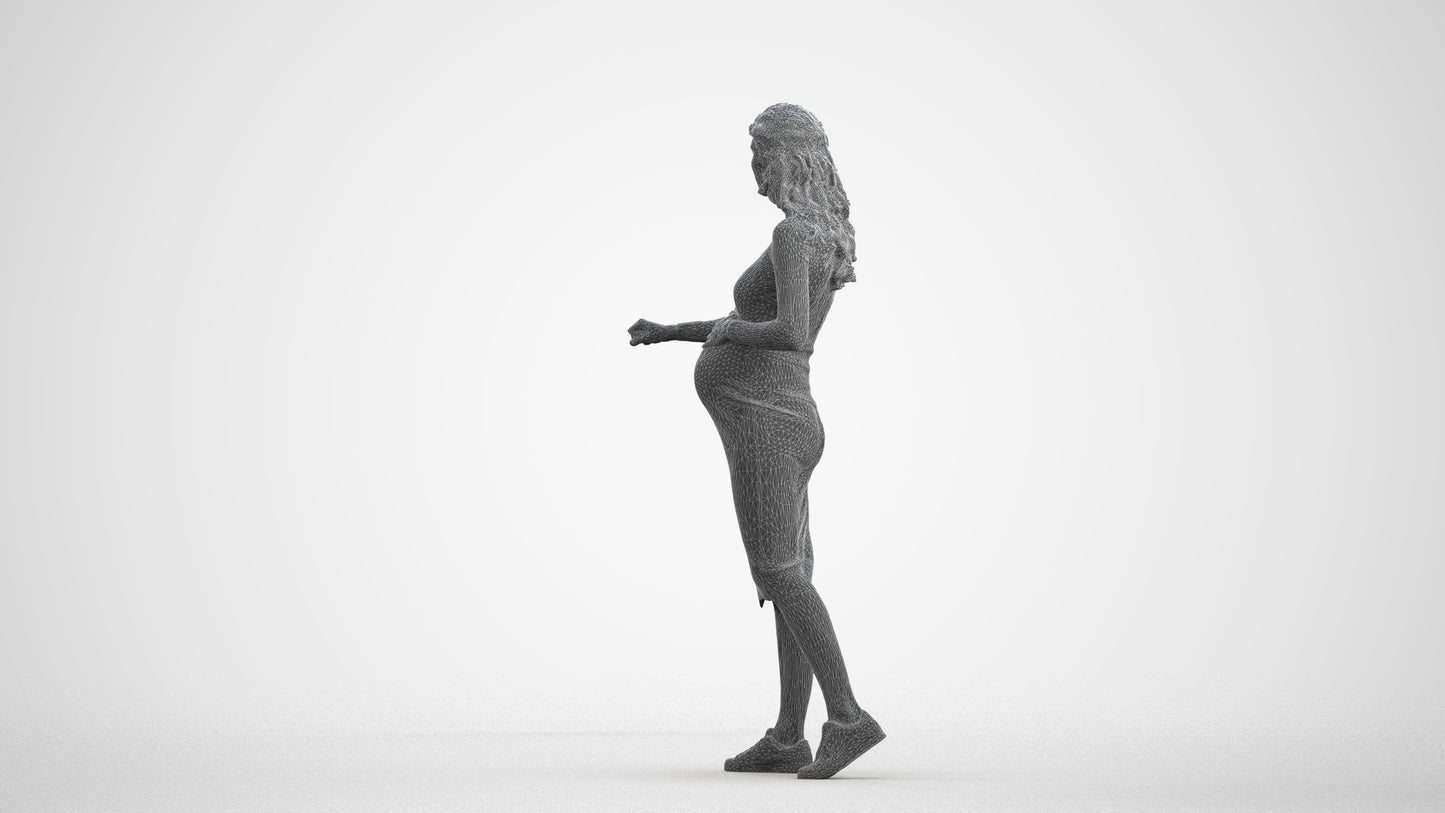 3D human model woman casual standing, photogrammetry scanned person for archviz, wireframe front view