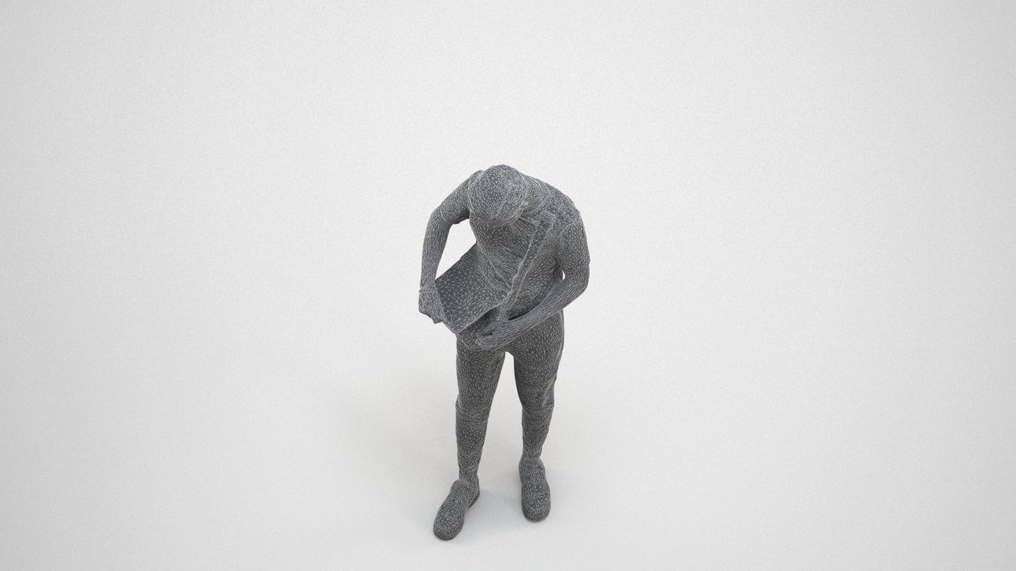 realistic 3D human boy casual kids, archviz people FBX OBJ for Blender, wireframe three-quarter view