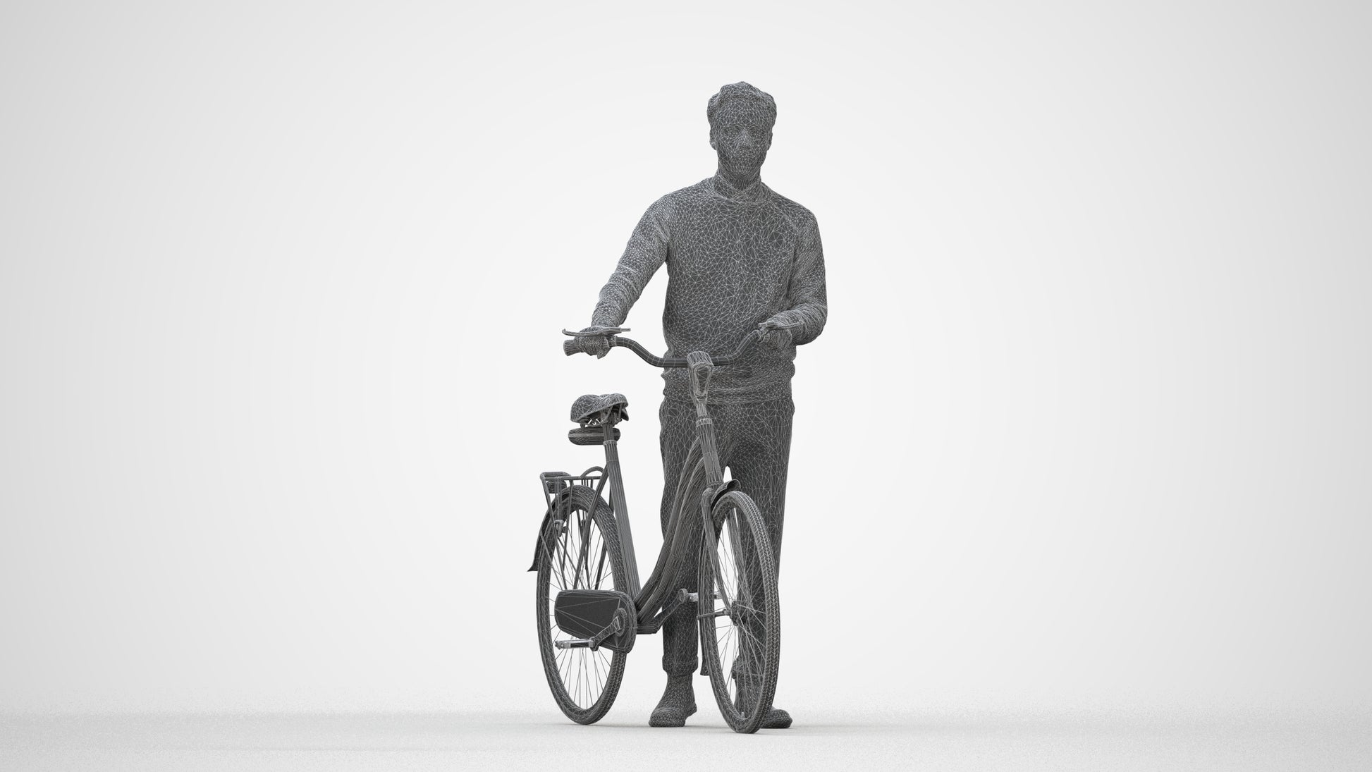 3D people model man casual cycling, scanned human for 3ds Max rendering, wireframe back view