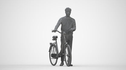 3D people model man casual cycling, scanned human for 3ds Max rendering, wireframe back view