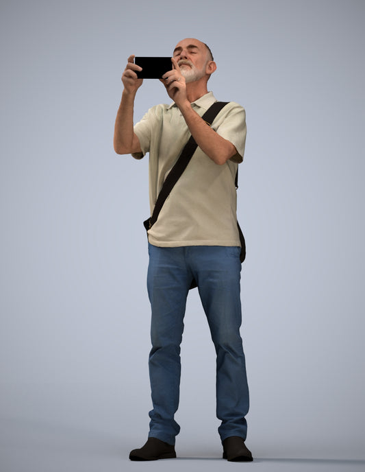 3D people model senior man casual standing, scanned human for 3ds Max rendering