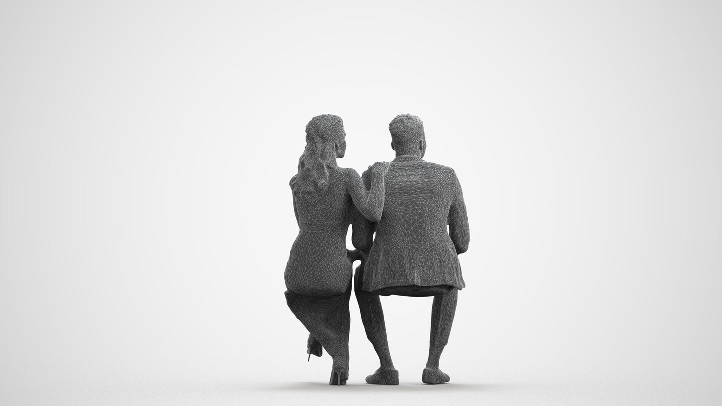 3D people model woman formal couple, scanned human for 3ds Max rendering, wireframe front view