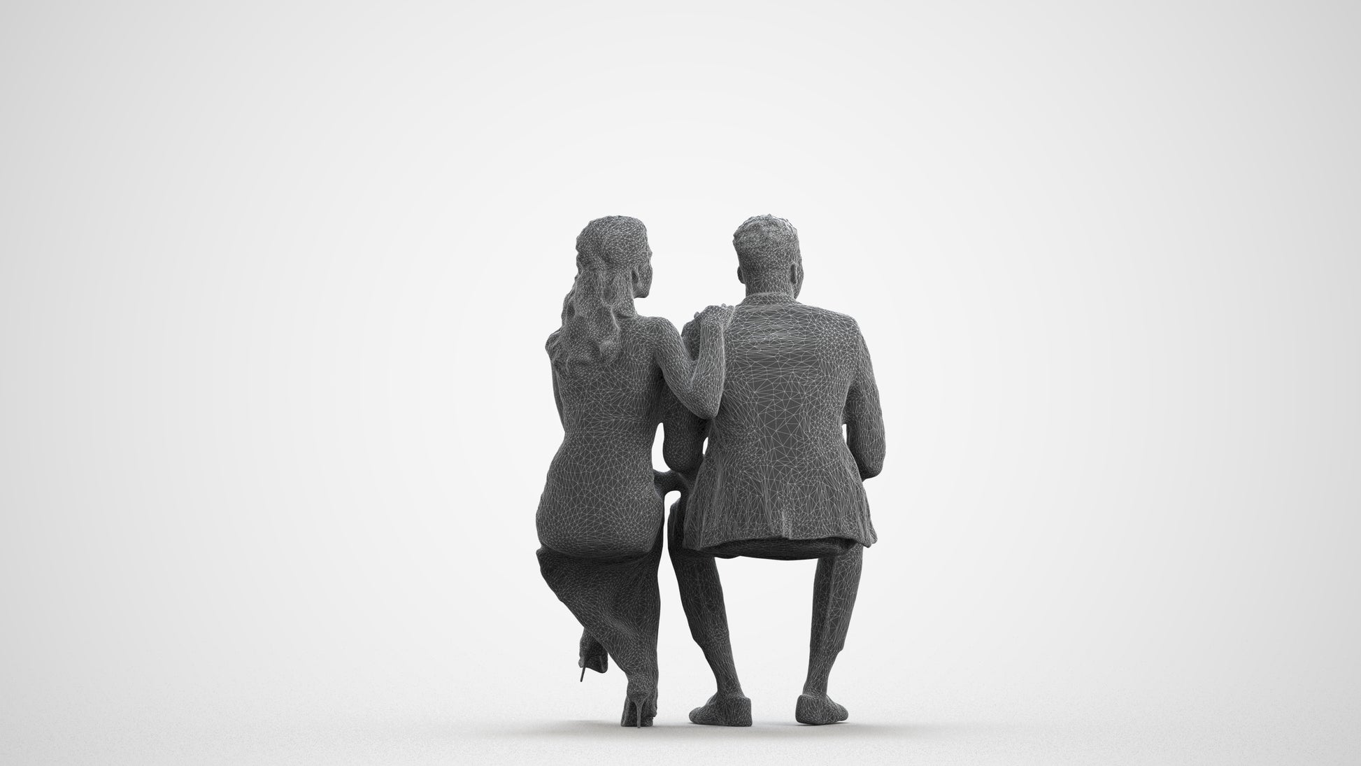 3D people model woman formal couple, scanned human for 3ds Max rendering, wireframe front view