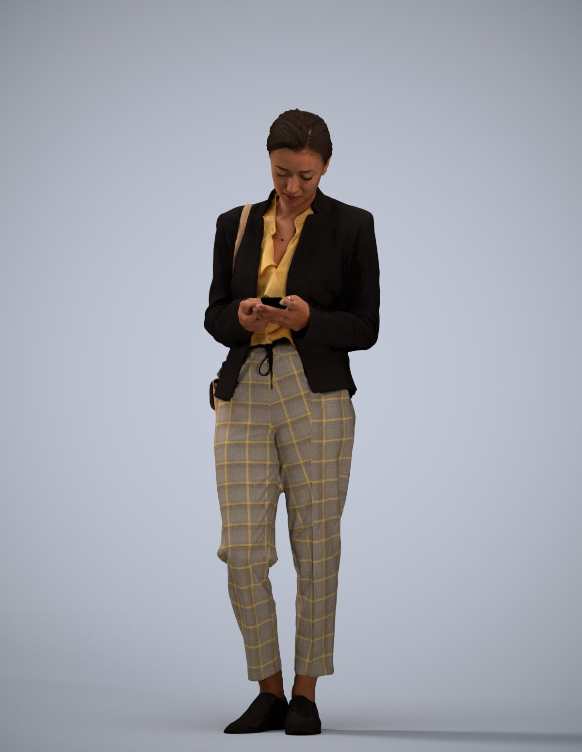 3D human model woman business standing, photogrammetry scanned person for archviz