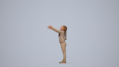 3D human model girl casual kids, photogrammetry scanned person for archviz, top-down view render