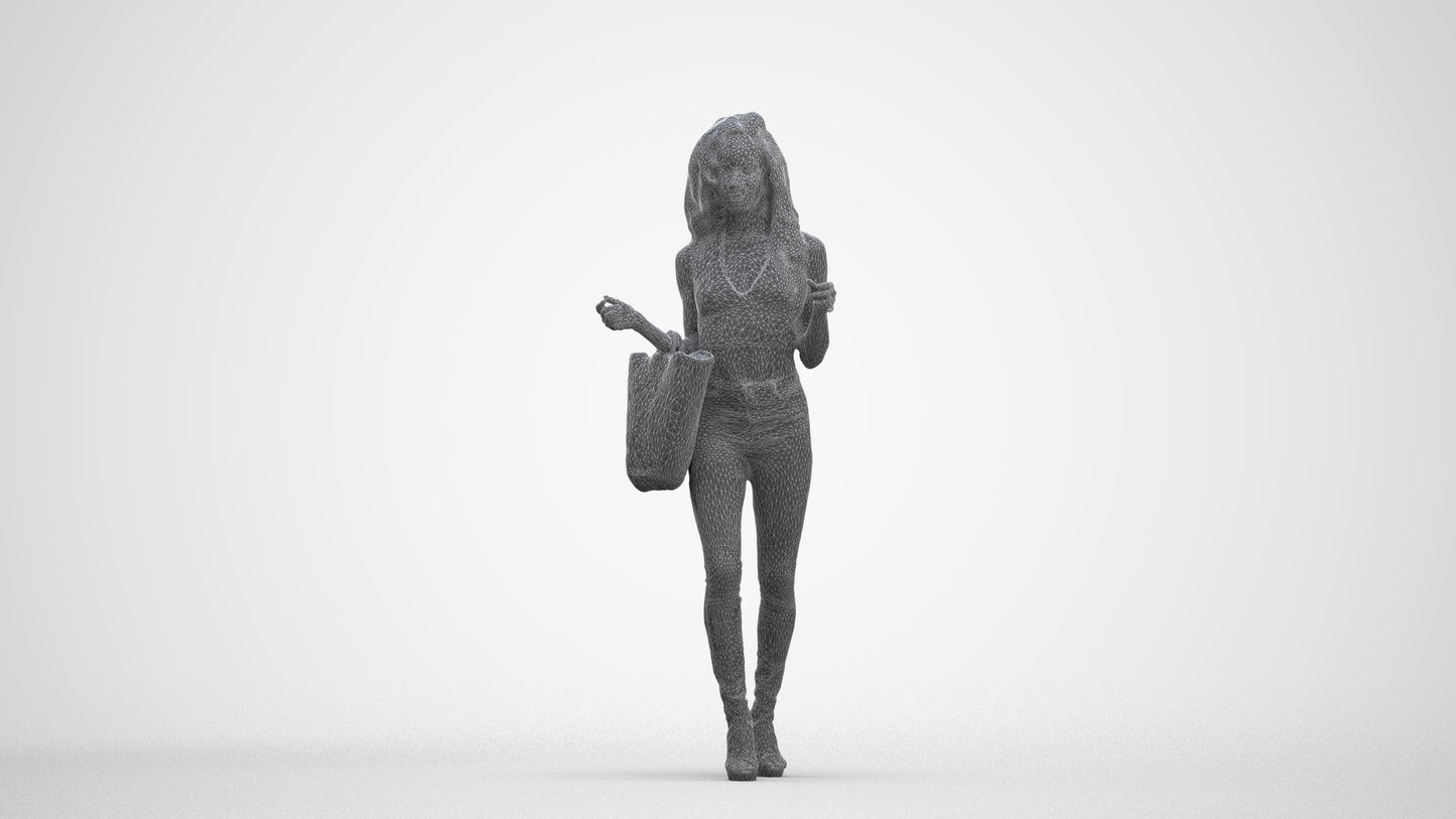 photogrammetry 3D woman casual walking, realistic human model archviz FBX, three-quarter front view render