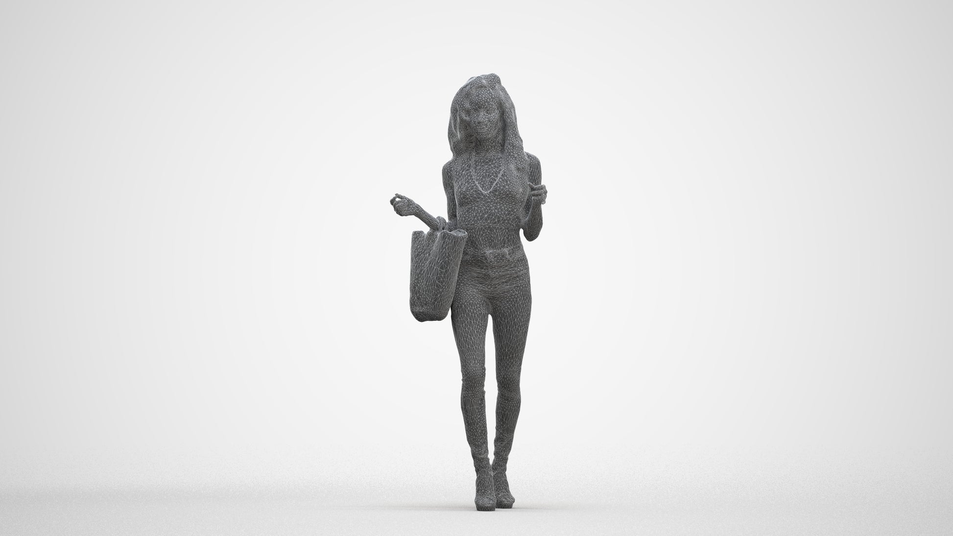 photogrammetry 3D woman casual walking, realistic human model archviz FBX, three-quarter front view render