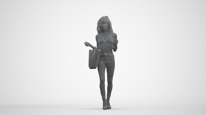 photogrammetry 3D woman casual walking, realistic human model archviz FBX, three-quarter front view render