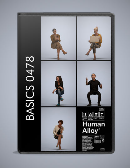 scanned 3D people sitting collection, 5 photogrammetry models for Enscape and V-Ray