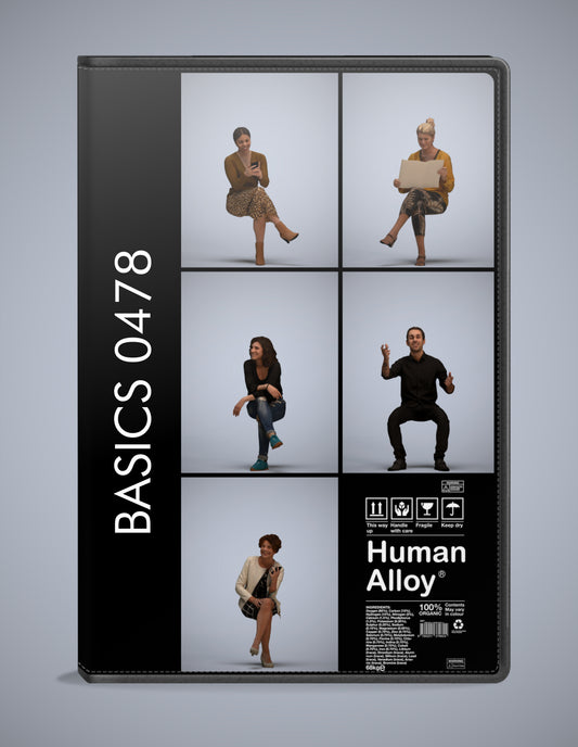 scanned 3D people sitting collection, 5 photogrammetry models for Enscape and V-Ray