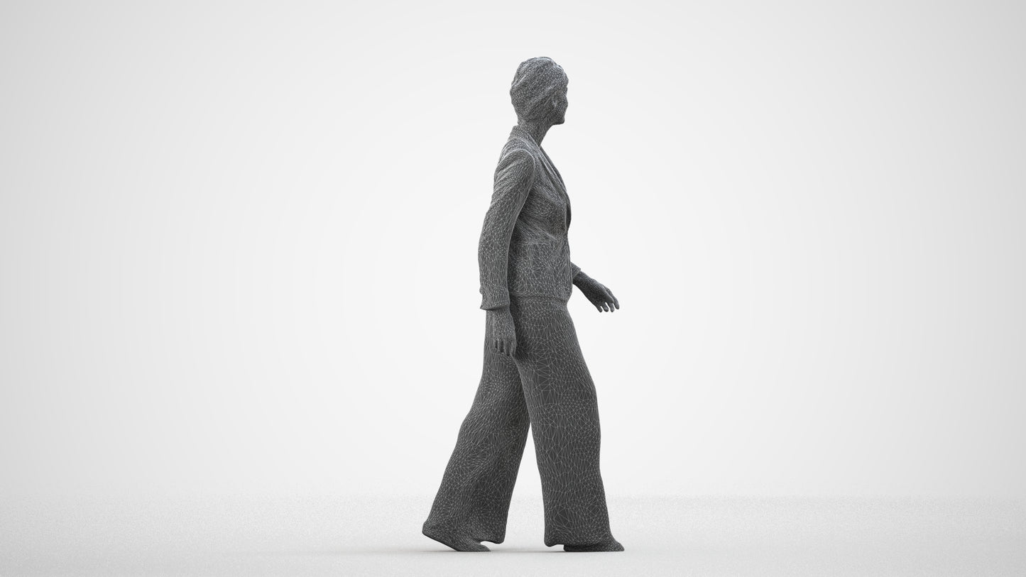 photogrammetry 3D woman business, realistic human model archviz FBX, wireframe side view