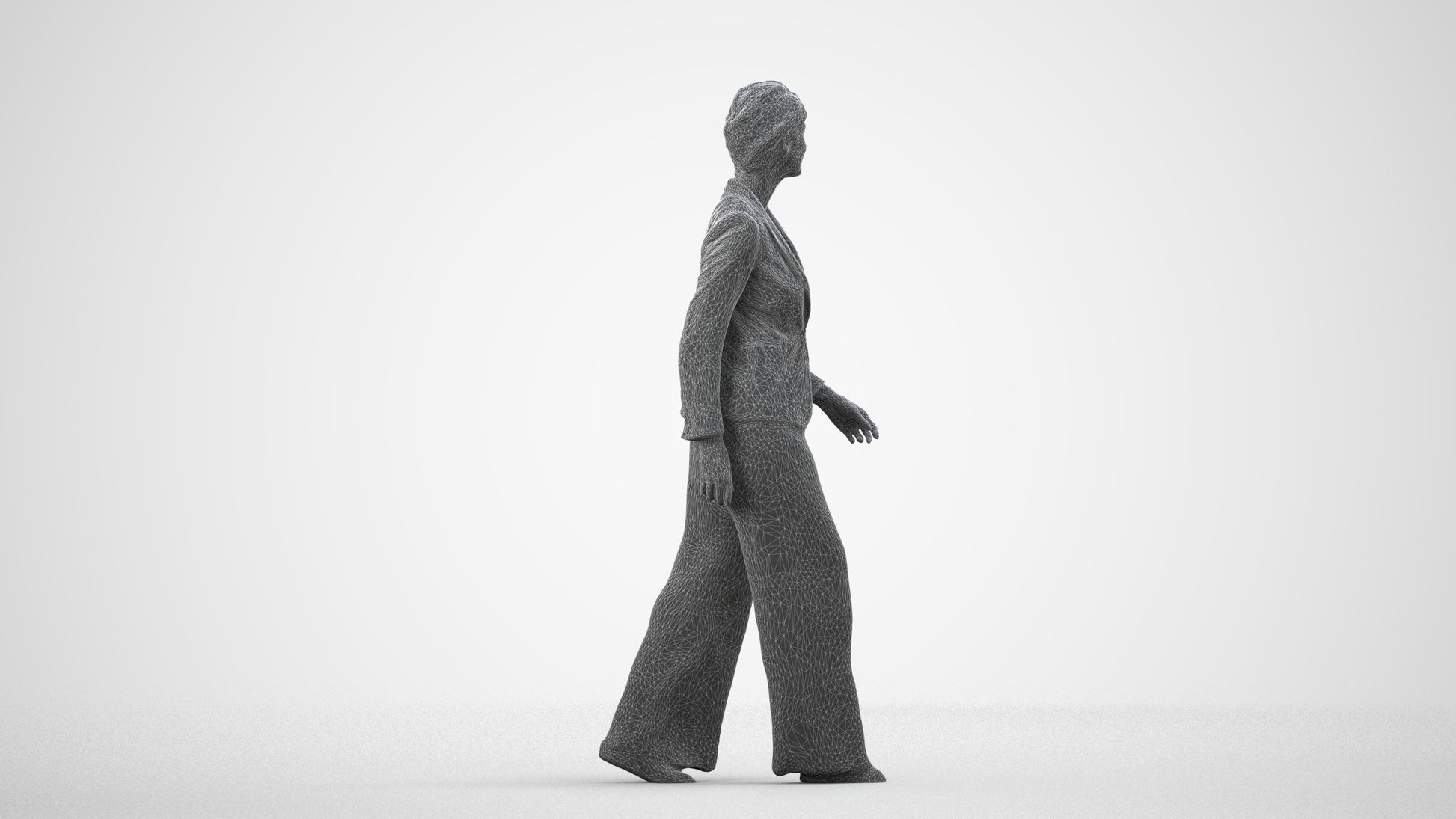 photogrammetry 3D woman business, realistic human model archviz FBX, wireframe side view