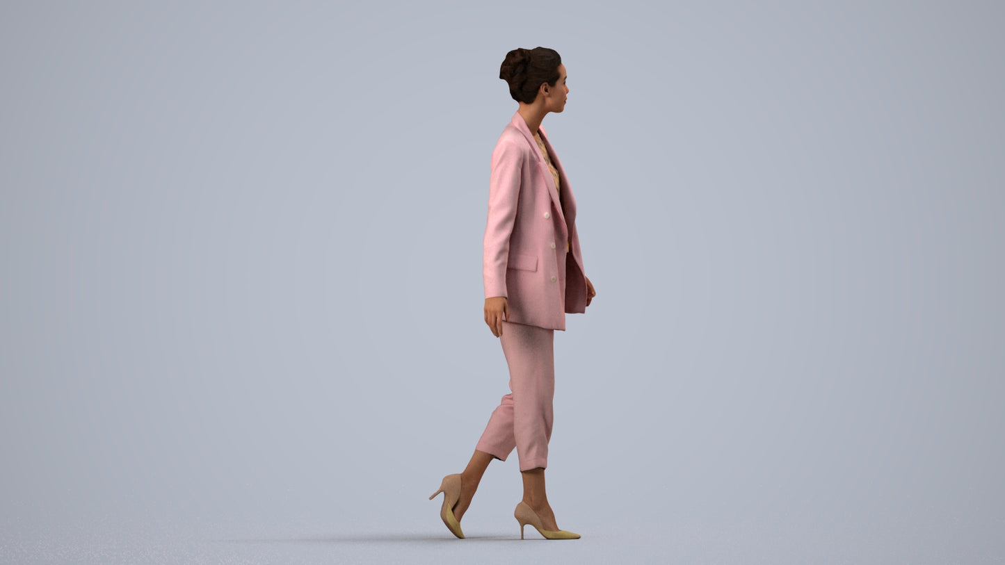 realistic 3D people woman business walking, render-ready for V-Ray and Corona, FBX OBJ, side view render