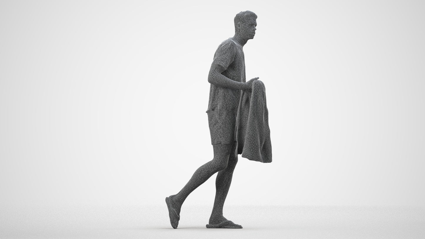 scanned 3D man walking, photogrammetry people for Enscape and V-Ray, wireframe side view