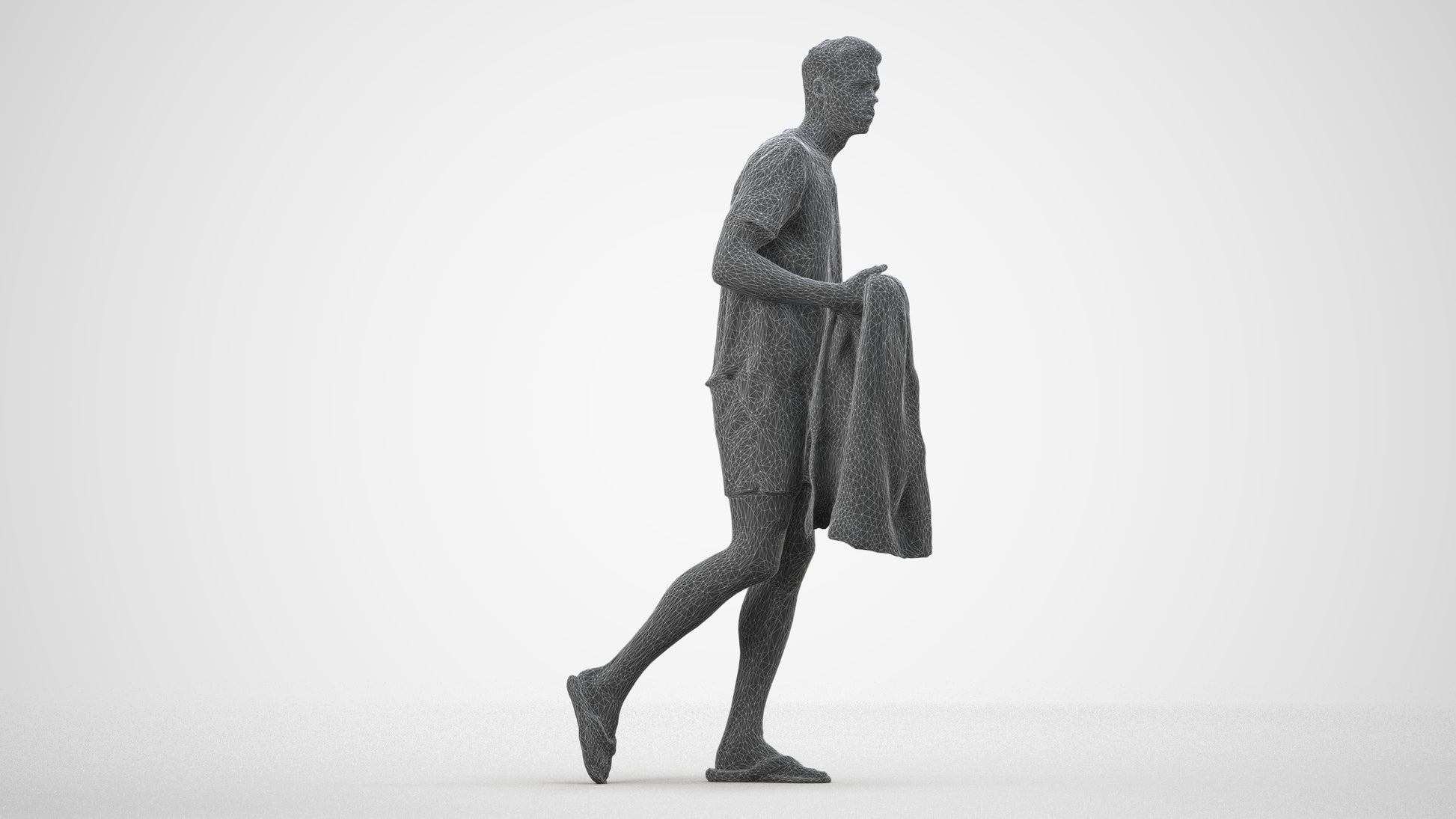 scanned 3D man walking, photogrammetry people for Enscape and V-Ray, wireframe side view