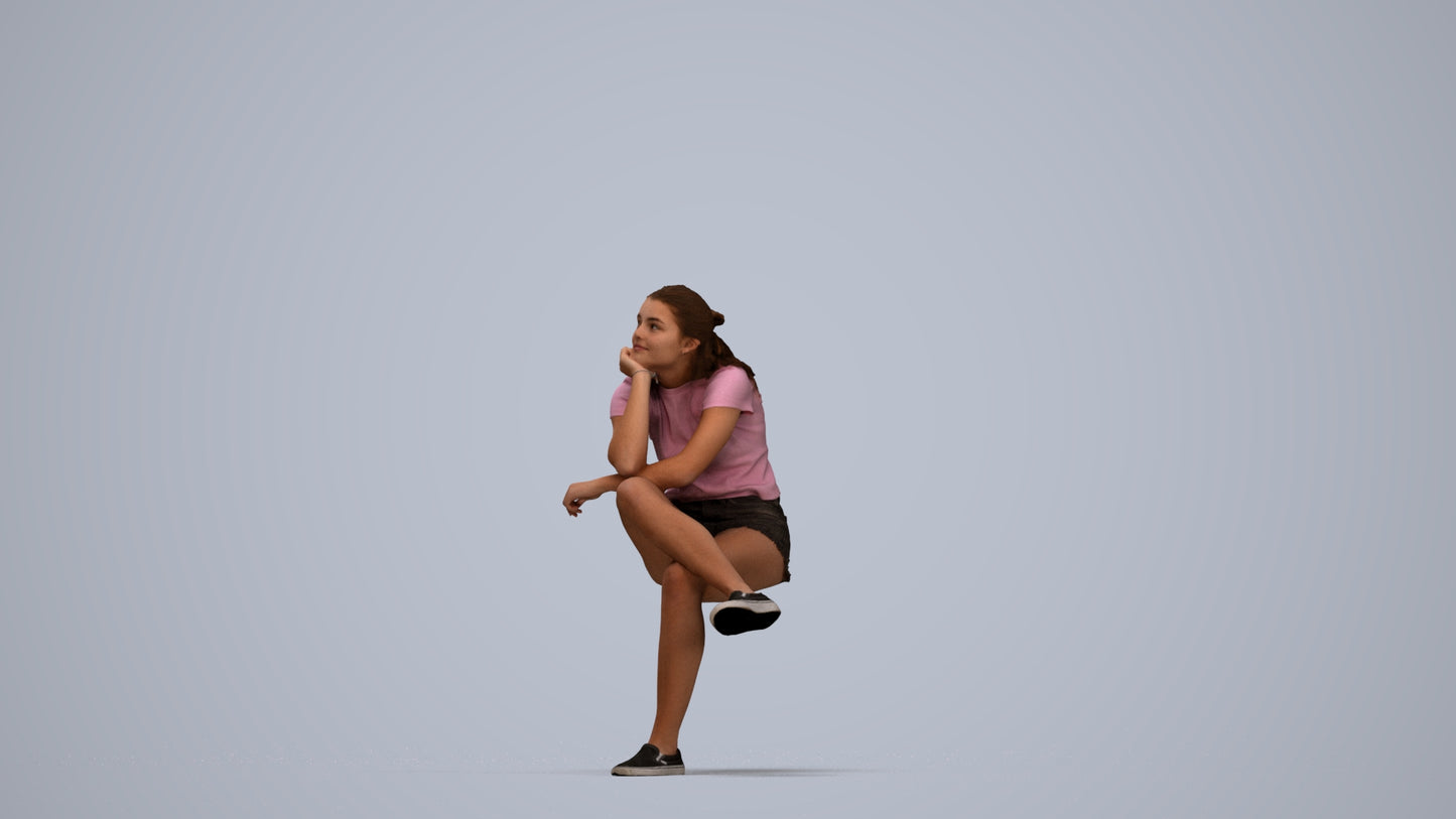 realistic 3D human girl casual kids, archviz people FBX OBJ for Blender, top-down view render
