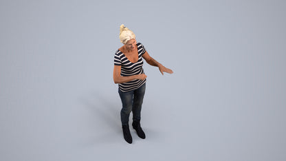 3D scanned senior woman standing casual, photorealistic archviz people for Enscape and SketchUp, back view render