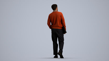 3D people model man casual walking, scanned human for 3ds Max rendering, front view render