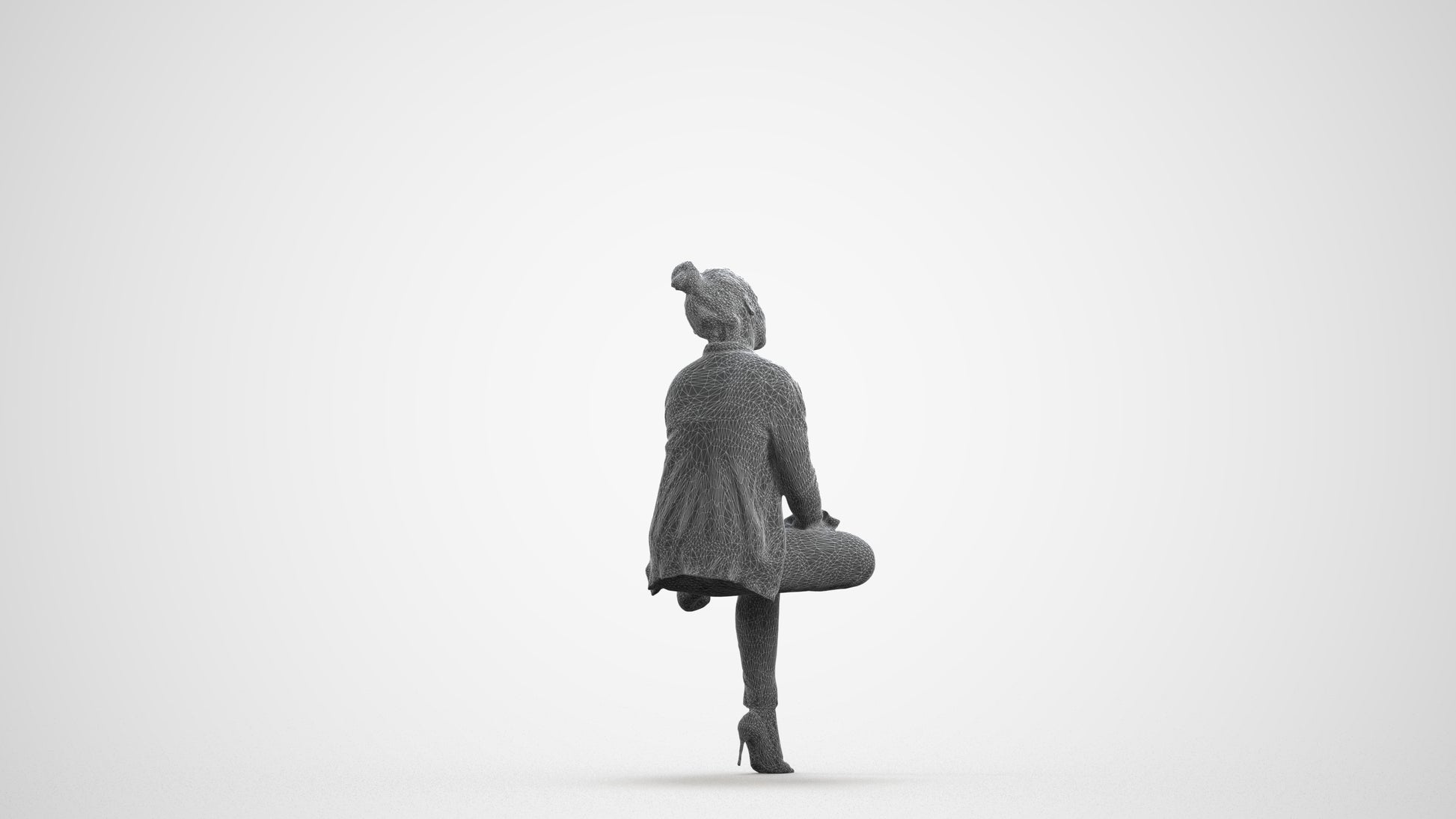 realistic 3D people woman business sitting, render-ready for V-Ray and Corona, FBX OBJ, wireframe front view