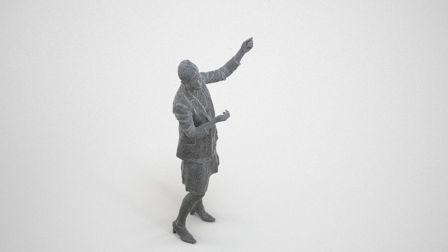 3D scanned woman business, photorealistic archviz people for Enscape and SketchUp, wireframe three-quarter view