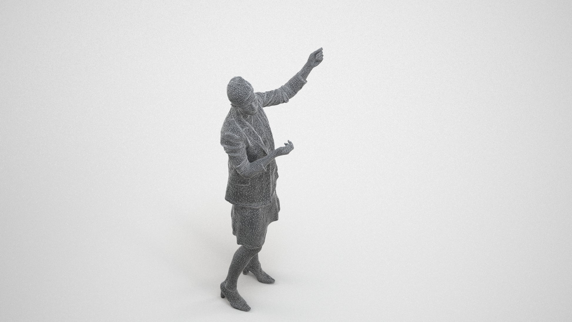 3D scanned woman business, photorealistic archviz people for Enscape and SketchUp, wireframe three-quarter view