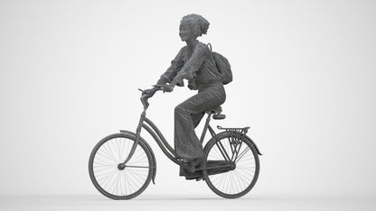 photogrammetry 3D woman casual cycling, realistic human model archviz FBX, wireframe back view