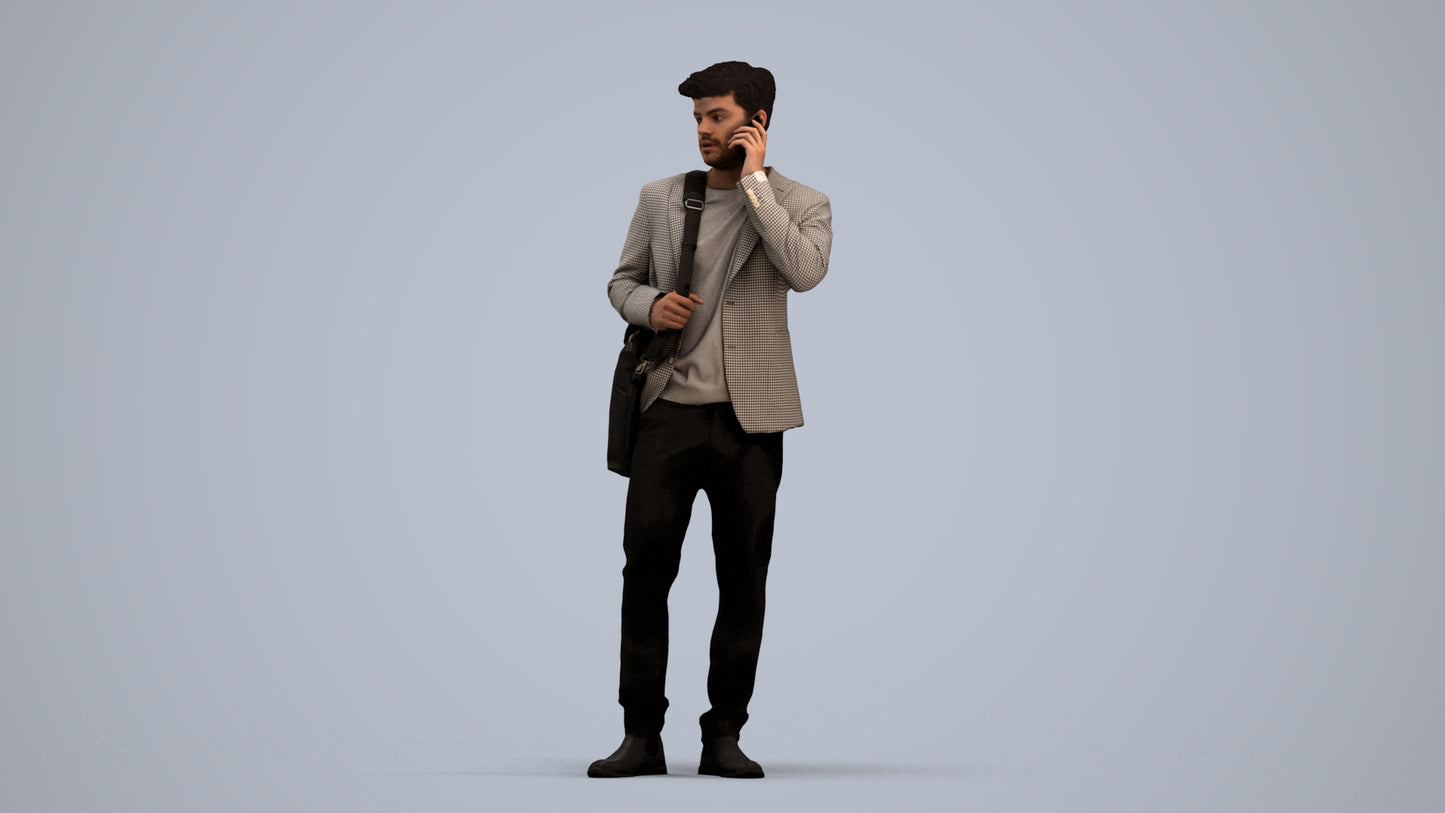 3D scanned man standing business, photorealistic archviz people for Enscape and SketchUp, standing pose render