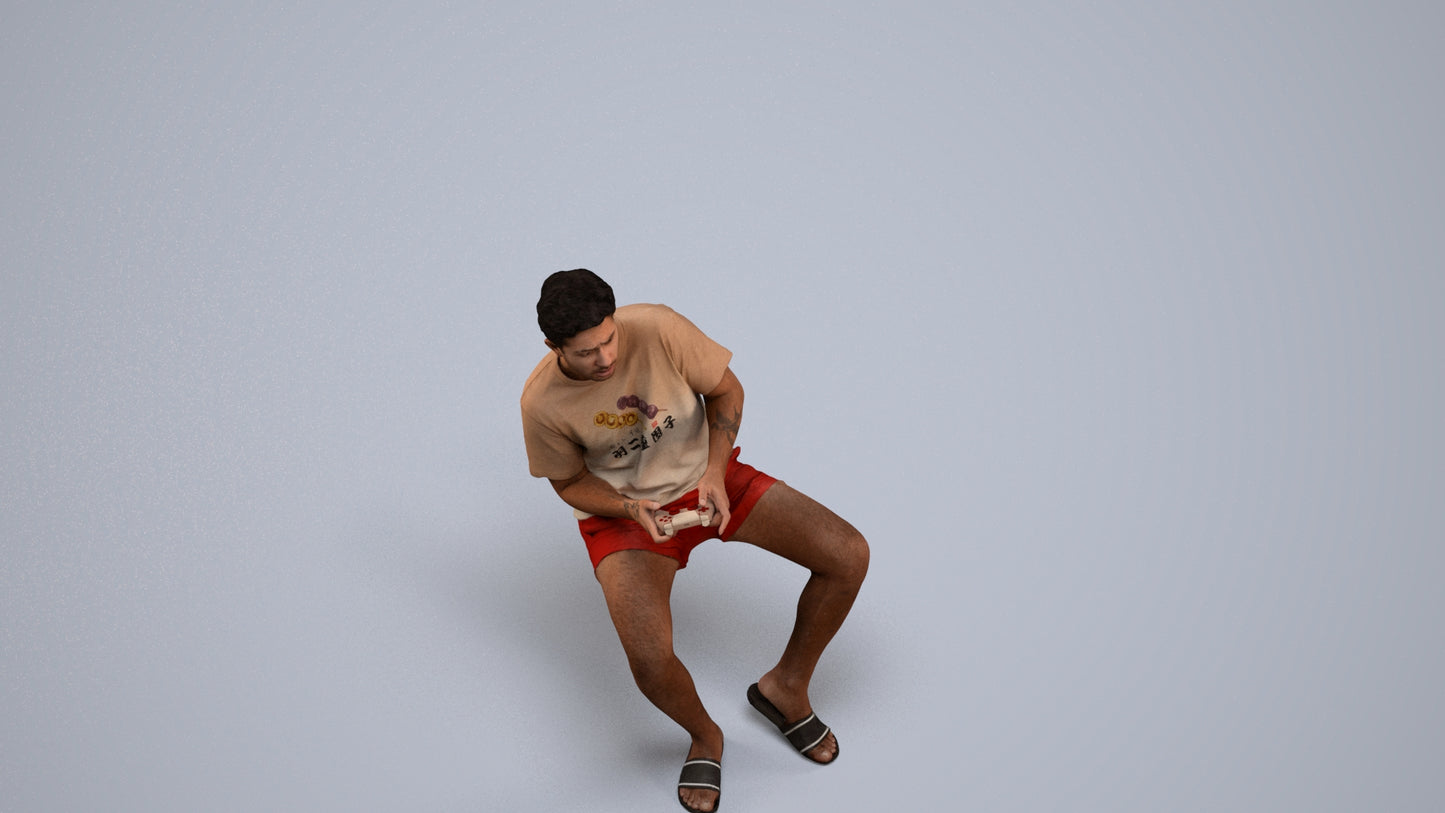 realistic 3D human man casual sitting, archviz people FBX OBJ for Blender, back view render